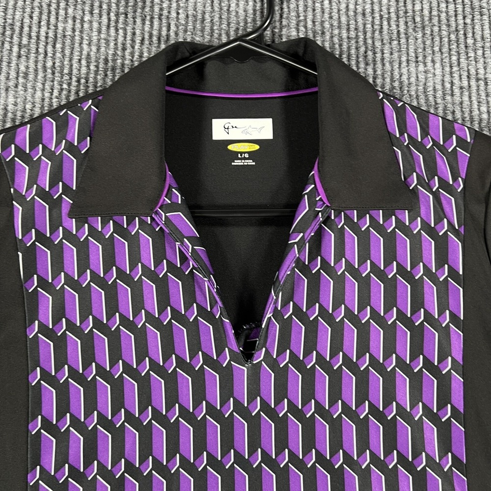 Greg Norman Polo Shirt Womens Large Purple Geometric Sleeveless Golf Outdoor